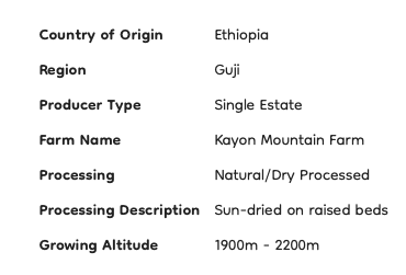 Ethiopia Kayon Mountain Organic G1 Natural